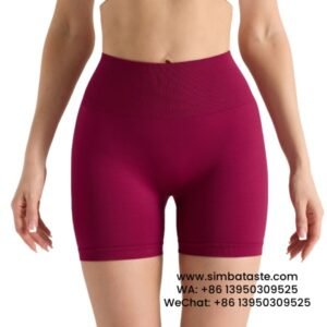 Women Burgundy Seamless High Waist Yoga Shorts Tight Running Exercise Pants