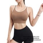 Women Coffee Cut-Out Beautiful Back Sports Bra One Piece Shockproof Yoga Wear Bra