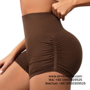 Women Coffee Pleated Yoga Short Pants Running Threaded Gym Pants Athletic Shorts