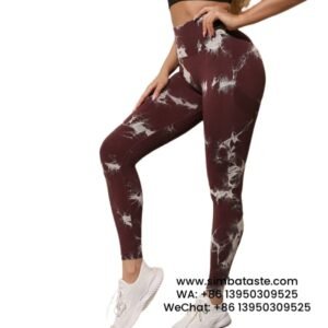 Women Coffee Purple Tie-Dye Yoga Pants High Waist Hip Lift Gym Pants Seamless Athletic Pants