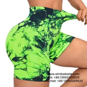 Women Colorful Dark Green Seamless Tie-Dye Tight Short Pants Fitness Yoga Gym Shorts