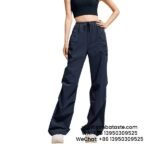 Women Cyan American Drawstring Cargo Pants Outdoor Casual Sports Long Pants