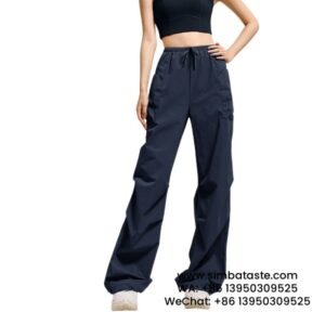 Women Cyan American Drawstring Cargo Pants Outdoor Casual Sports Long Pants