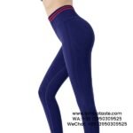 Women Dark Blue Contrasting Gym Pants High Waist Hip Yoga Pants Breathable Athletic Leggings
