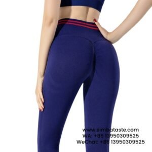 Women Dark Blue Contrasting Gym Pants High Waist Hip Yoga Pants Breathable Athletic Leggings