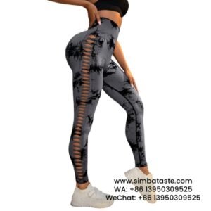 Women Dark Gray Tie-Dye Yoga Pants Side Cut-Outs Seamless Athletic Leggings