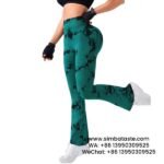 Women Dark Green Tie-Dye Yoga Pants Flared Wide Leg Pants Sports Fitness Leggings