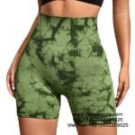 Women Deep Army Green Seamless Tie Dye Tight Short Pants Fitness Yoga Gym Shorts