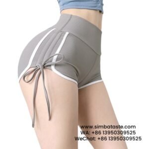 Women Gray Drawstring Shorts Hip Lift Hot Pants Fitness Yoga Shorts