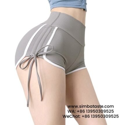 Women Gray Drawstring Shorts Hip Lift Hot Pants Fitness Yoga Shorts