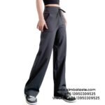 Women Gray Loose Wide-Legged Pants High Waist Side Pockets Yoga Pants