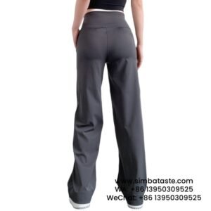 Women Gray Purple Loose Wide-Legged Pants High Waist Side Pockets Yoga Pants Back