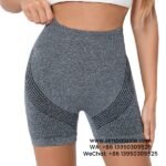 Women Gray Seamless Knitted High Waist Yoga Shorts Fitness Exercise Tight Pants 2