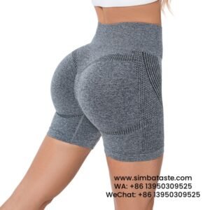 Women Gray Seamless Knitted High Waist Yoga Shorts Fitness Exercise Tight Pants 3