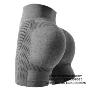 Women Gray Seamless Knitted High Waist Yoga Shorts Fitness Exercise Tight Pants