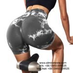 Women Gray Seamless Tie Bleach Tight Short Pants Fitness Yoga Gym Shorts