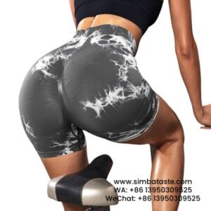 Women Gray Seamless Tie Bleach Tight Short Pants Fitness Yoga Gym Shorts