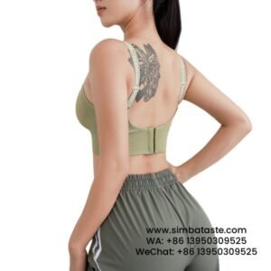 Women Green Adjustable Letter Shoulder Strap Sports Bra Professional Fitness Bra Yoga Vest