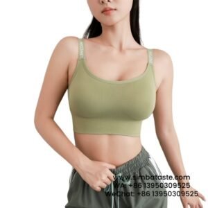 Women Green Adjustable Letter Shoulder Strap Sports Bra Professional Fitness Bra Yoga Vest