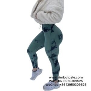 Women Green High Waist Tie Dye Gym Pants Shapewear Yoga Pants
