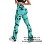 Women Green Tie-Dye Yoga Pants Flared Wide Leg Pants Sports Fitness Leggings