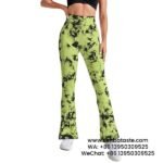 Women Green Tie-Dye Yoga Pants Flared Wide Leg Pants Sports Fitness Leggings