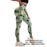 Women Green Tie-Dye Yoga Pants Side Cut-Outs Seamless Athletic Leggings