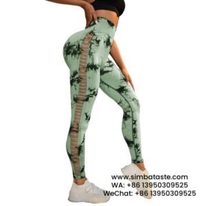 Women Green Tie-Dye Yoga Pants Side Cut-Outs Seamless Athletic Leggings