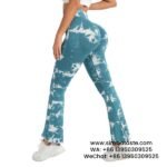 Women Haze Blue Tie-Dye Yoga Pants Flared Wide Leg Pants Sports Fitness Leggings