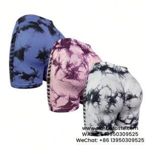Women High Waist Side Mesh Tie Dye Yoga Shorts Fitness Exercise Pants
