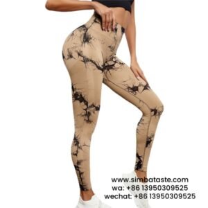 Women Khaki Dyeing Yoga Pants High Rise Hip Lift Gym Pants Seamless Athletic Pants