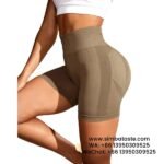 Women Khaki Seamless Yoga Shorts Athletic Shorts Breathable High-Rise Gym Pants