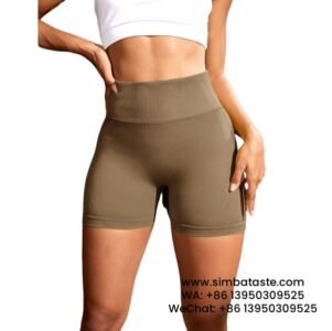 Women Khaki Seamless Yoga Shorts Athletic Shorts Breathable High-Rise Gym Pants 3
