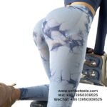 Women Light Blue Dyeing Yoga Pants High Waist Hip Lift Gym Pants Seamless Athletic Pants
