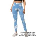 Women Light Blue Tie-Dye Yoga Pants High Waist Hip Lift Gym Pants Seamless Athletic Pants