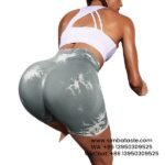 Women Light Gray Seamless Tie-Dye Tight Short Pants Fitness Yoga Gym Shorts