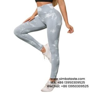 Women Light Gray Tie-Dye Yoga Pants High Waist Hip Lift Gym Pants Seamless Athletic Pants