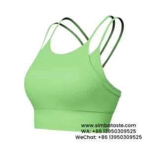 Women Light Green Thin Straps Beautiful Back Two Pieces Sports Bra Yoga Gym Bra