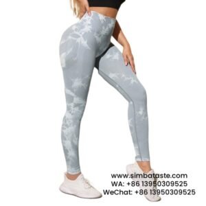 Women Light Grey High Waist Tie Dye Gym Pants Shapewear Yoga Pants Sports Pants