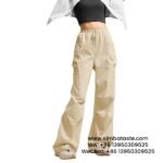 Women Light Khaki American Drawstring Cargo Pants Outdoor Casual Sports Long Pants