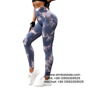 Women Light Navy Blue Dyeing Yoga Pants High Rise Hip Lift Gym Pants Seamless Athletic Pants
