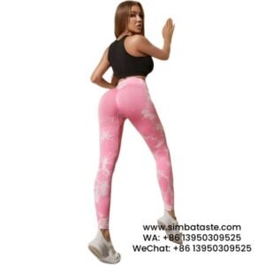 Women Light Pink Tie-Dye Yoga Pants High Waist Hip Lift Gym Pants Seamless Athletic Pants