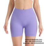 Women Light Purple Seamless High Waist Yoga Shorts Tight Running Exercise Pants