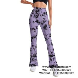 Women Lilac Tie-Dye Yoga Pants Flared Wide Leg Pants Sports Fitness Leggings