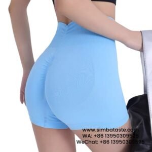 Women Lotus Blue Seamless High Waist Yoga Shorts Tight Running Exercise Pants 2
