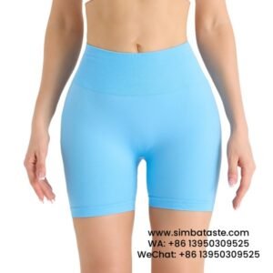 Women Lotus Blue Seamless High Waist Yoga Shorts Tight Running Exercise Pants