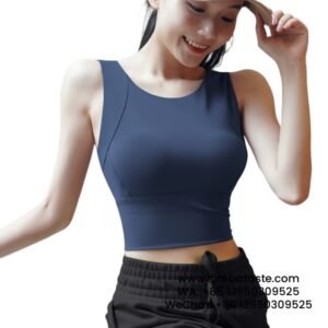 Women Navy Blue One Piece Shock-Absorbing Sports Bra Breathable Full Cup Yoga Vest