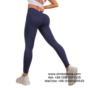Women Navy Blue Seamless Knitting Explosive Hip Lift Yoga Pants Feminine V Waist Sports Gym Pants