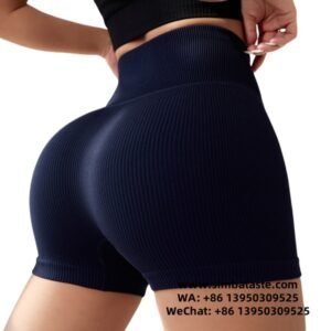 Women Navy Blue Vertical Striped Yoga Shorts High Stretch Shape Fitness Yoga Pants