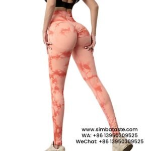 Women Orange High Waist Tie Dye Gym Pants Shapewear Yoga Pants
